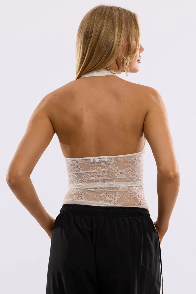 White Halter Neck Top Lace