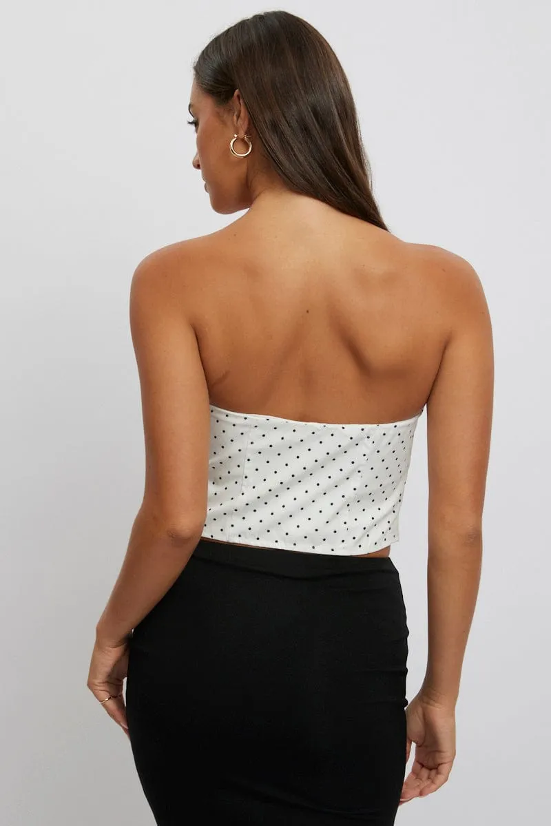 White Polka Dot Tube Top Strapless