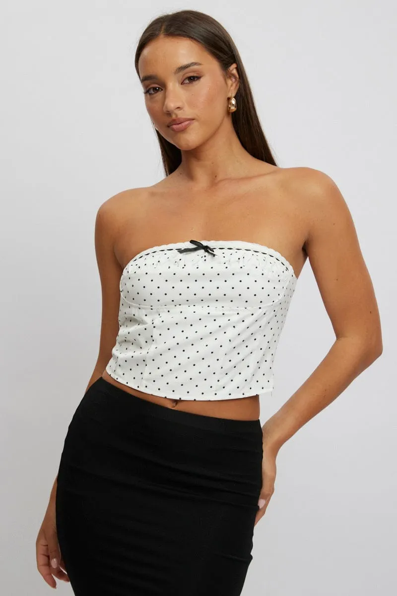 White Polka Dot Tube Top Strapless