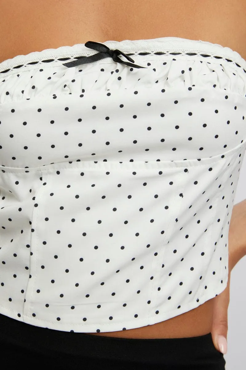 White Polka Dot Tube Top Strapless