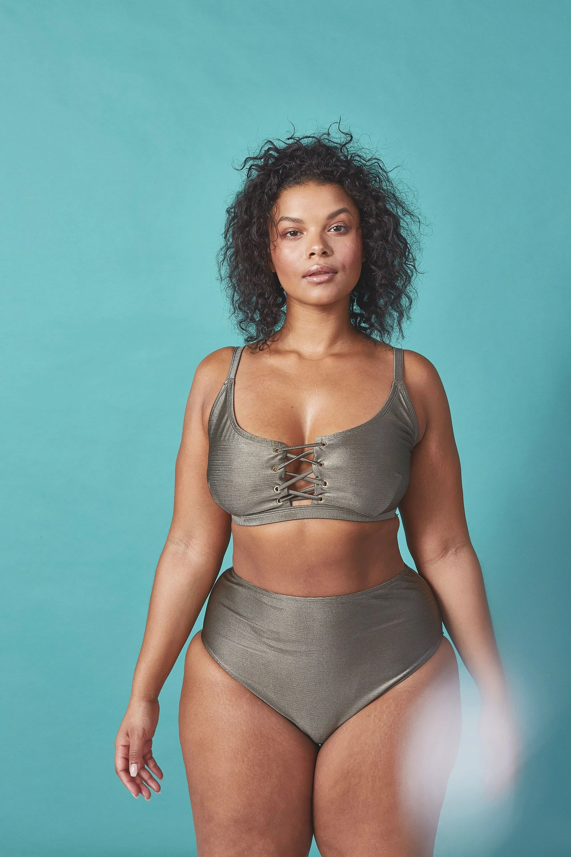 Wolf & Whistle Curve khaki lace up top