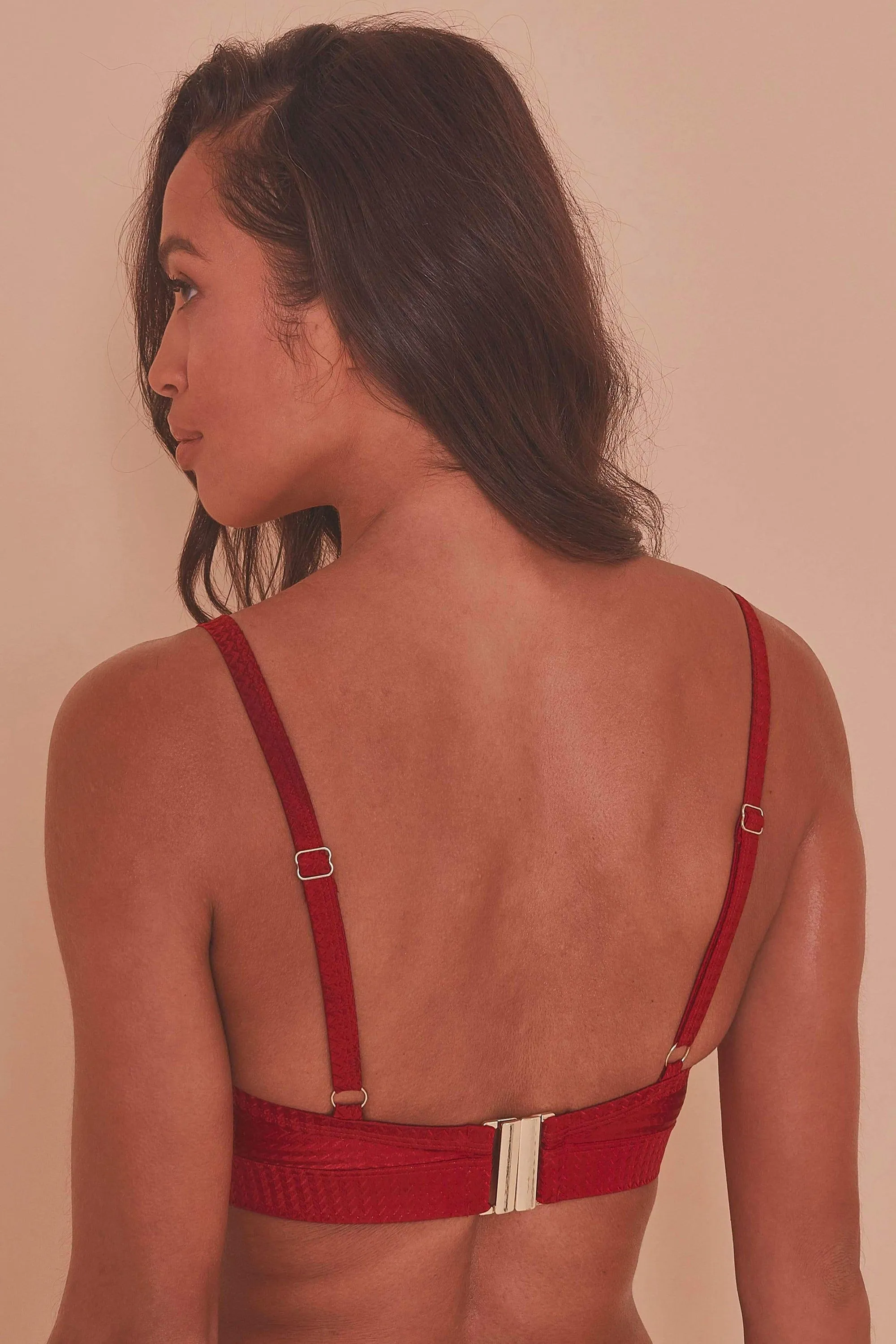Wolf & Whistle Red High Shine Strap Push up Bikini Top