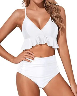 Women's Feminine Flounce Hemline Bikini-White