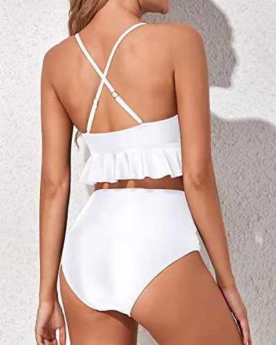 Women's Feminine Flounce Hemline Bikini-White
